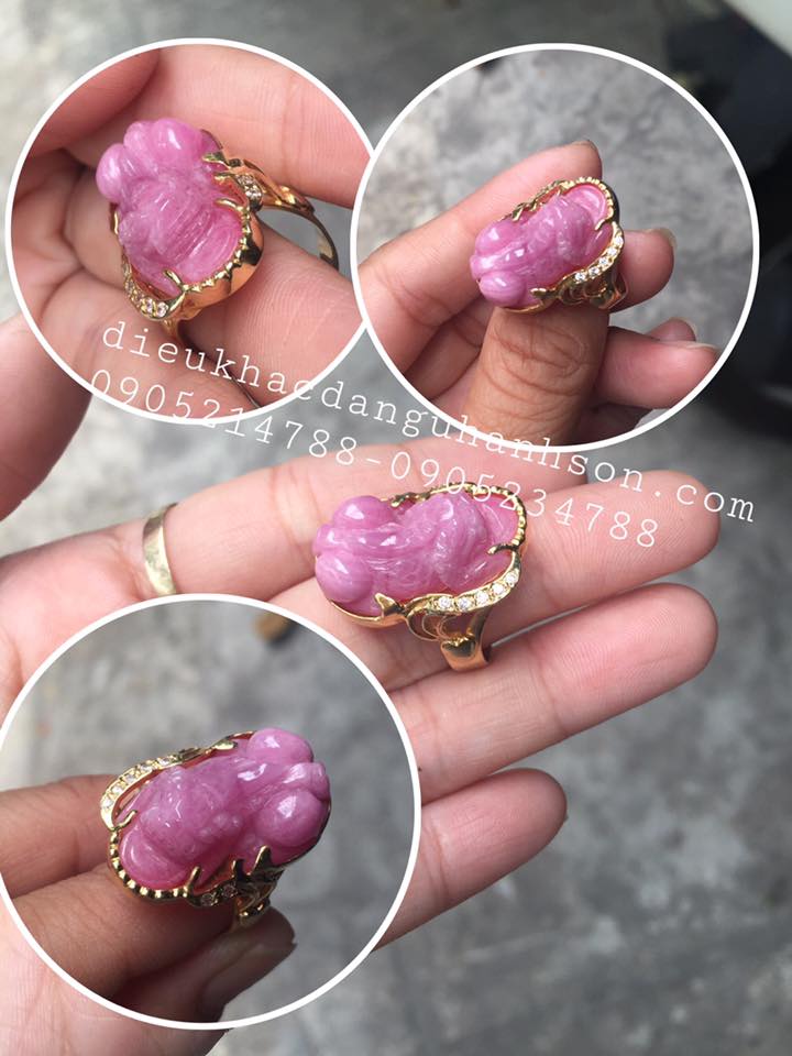 Tỳ hưu ruby thiên nhiên ốp vàng tây 18k, trọng lượng 1.5 chỉ MTH17